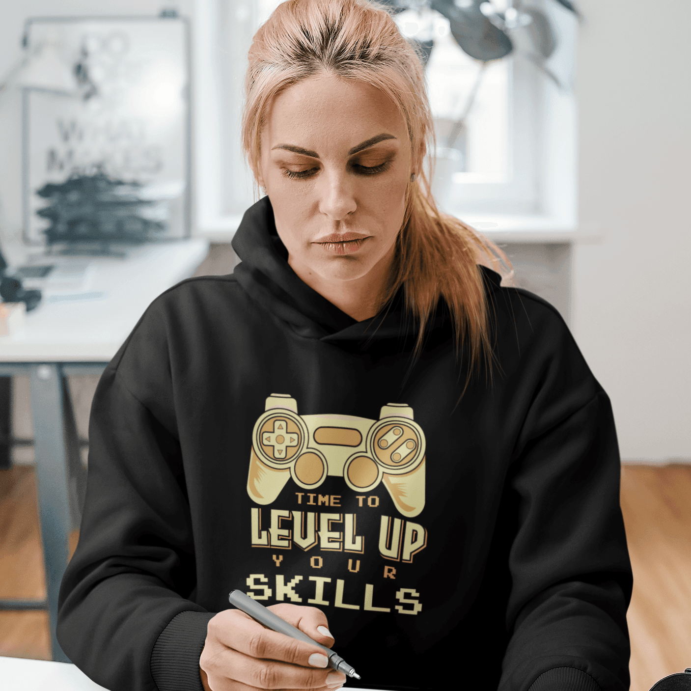 Personalized Graphic Printed Hoodie with your own text - Level Up Your Skills - Gift Lift