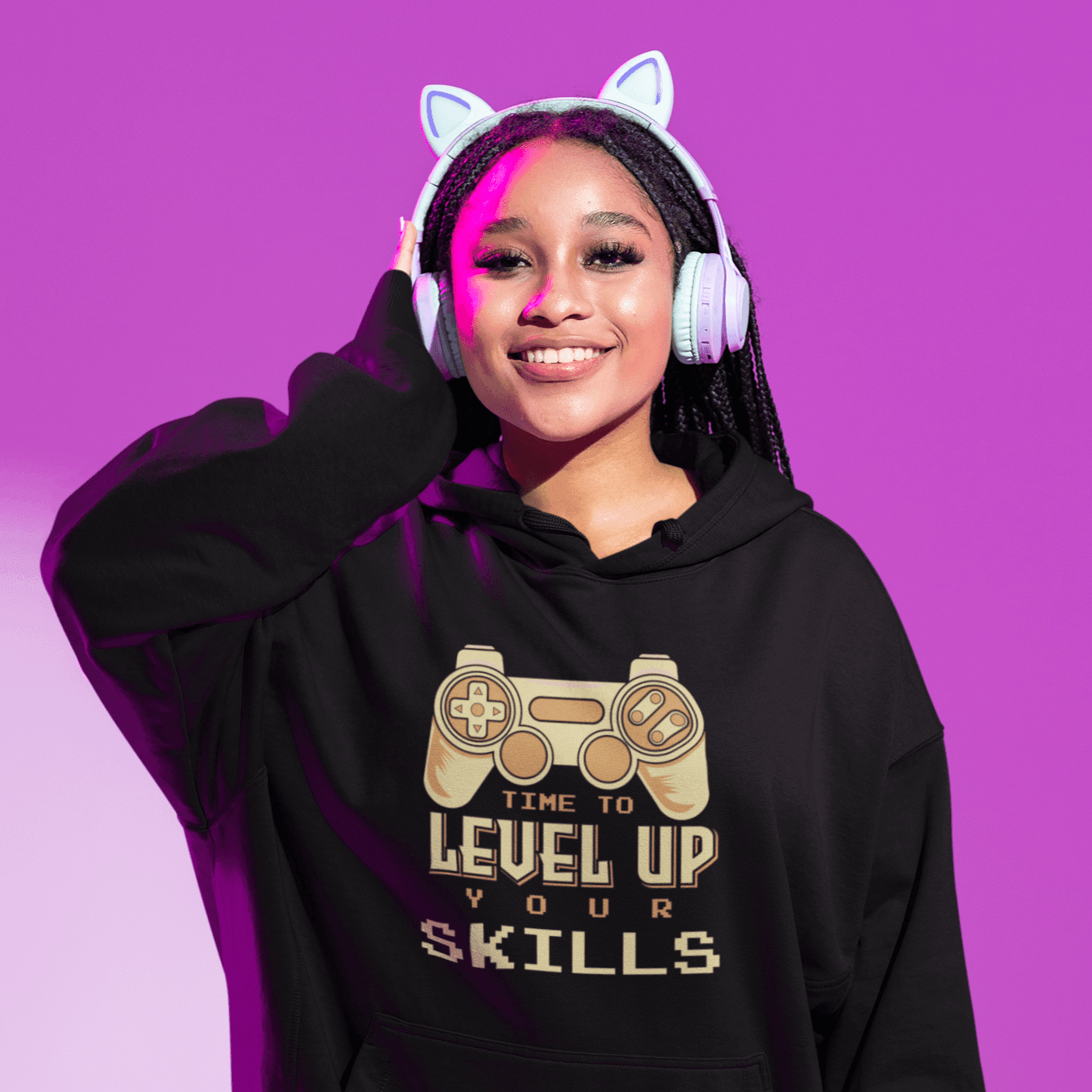 Personalized Graphic Printed Hoodie with your own text - Level Up Your Skills - Gift Lift