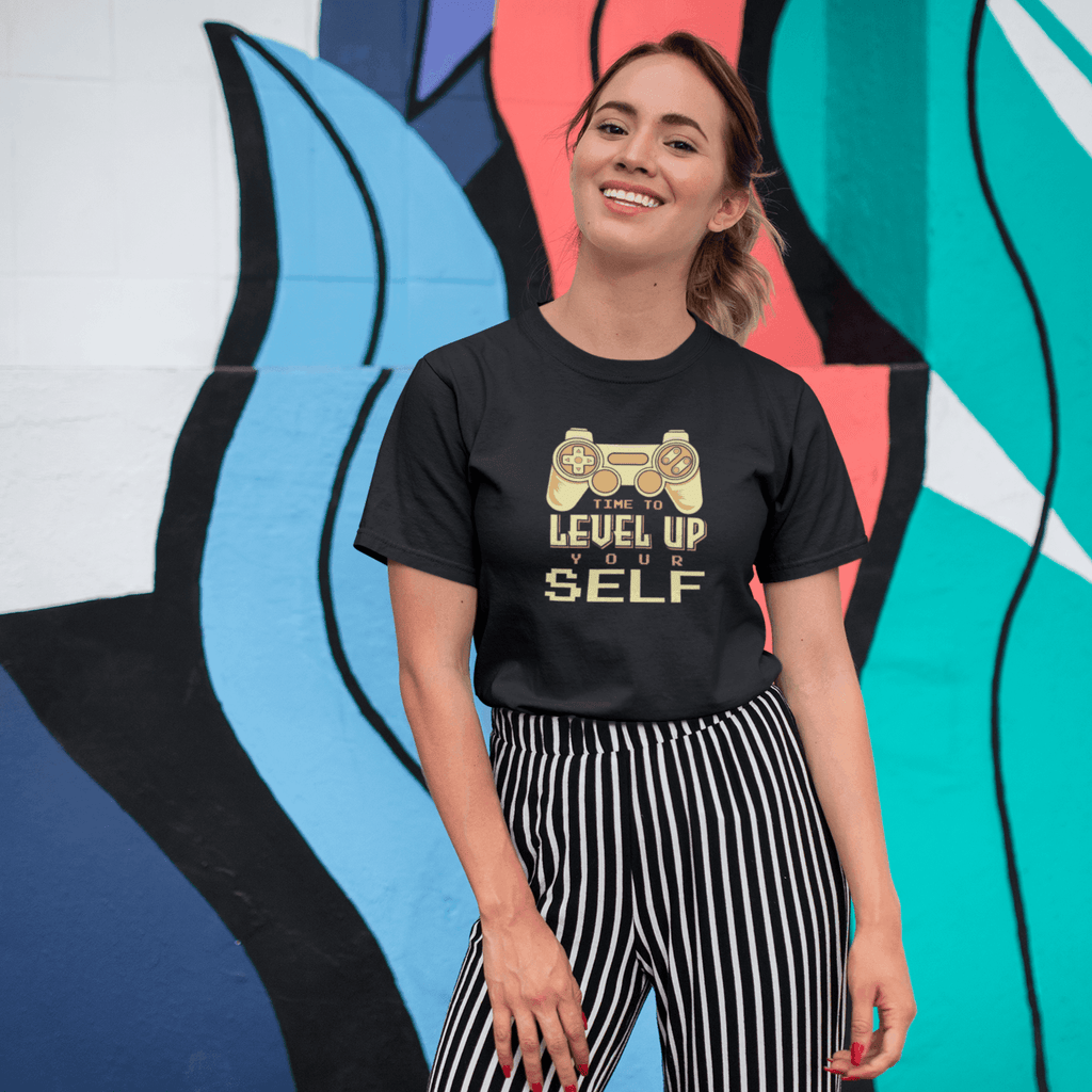 Personalized Graphic Printedt T-shirt with your own text - Level Up Your Skills - Gift Lift