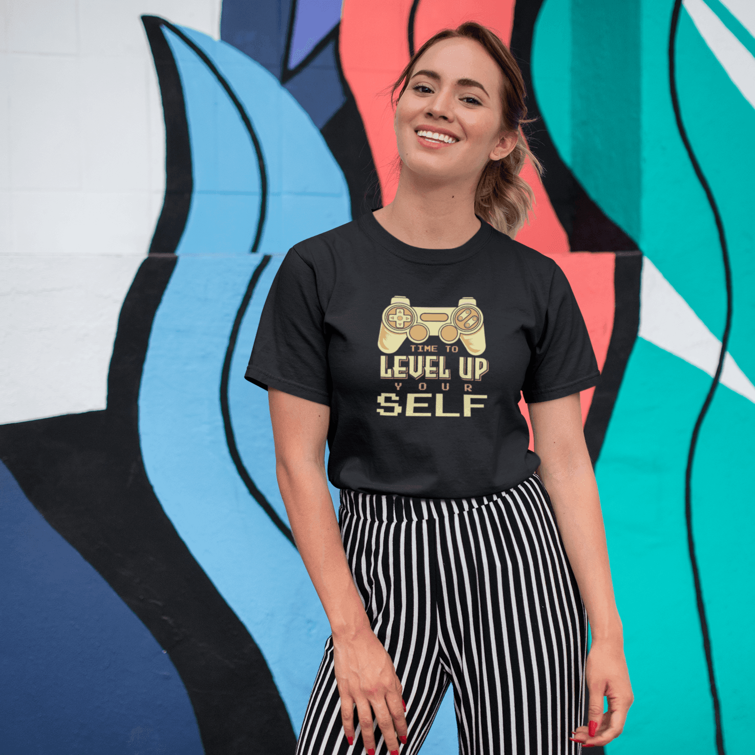 Personalized Graphic Printedt T-shirt with your own text - Level Up Your Skills - Gift Lift