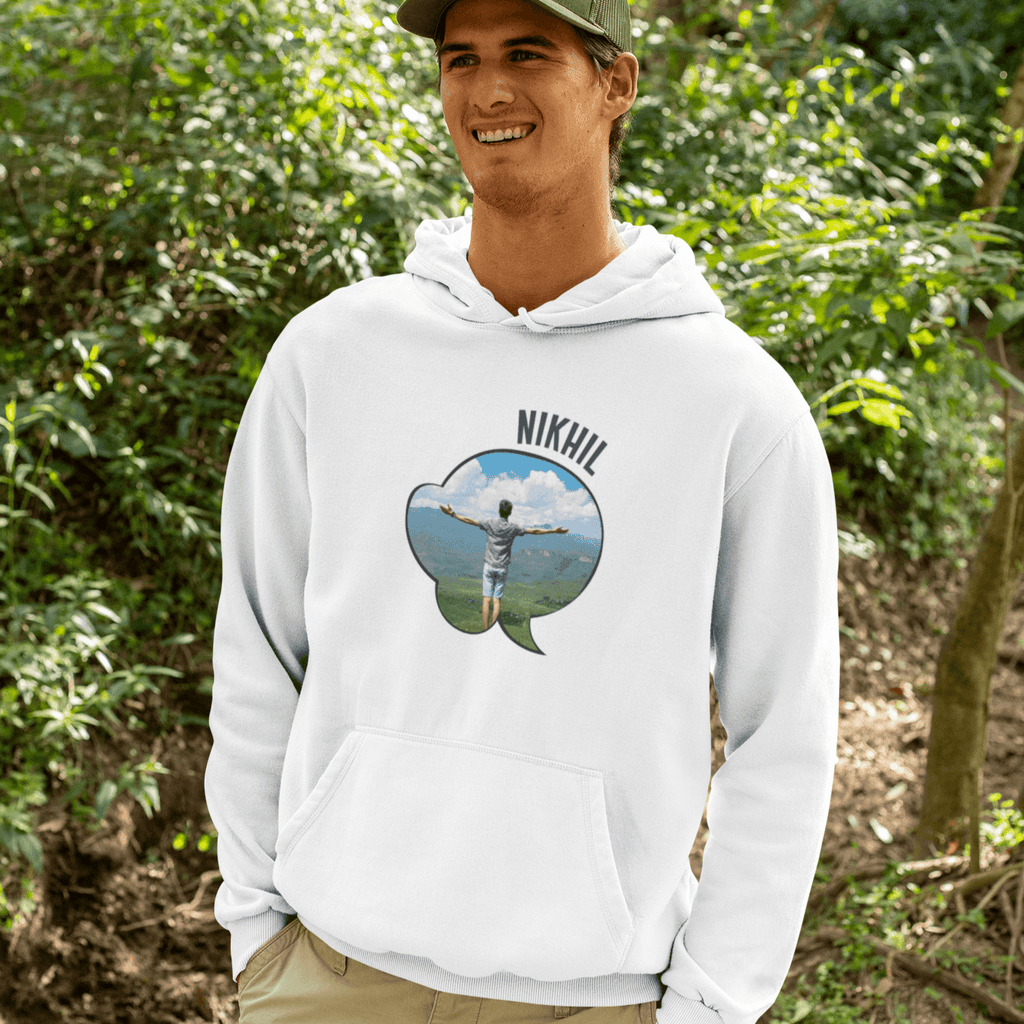 Personalized Hoodie For Him | with his Name & Picture on a Chat bubble - Gift Lift