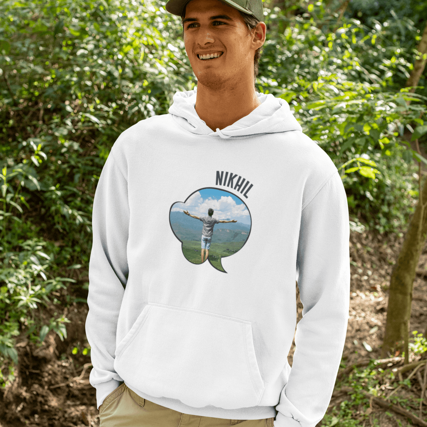 Personalized Hoodie For Him | with his Name & Picture on a Chat bubble - Gift Lift
