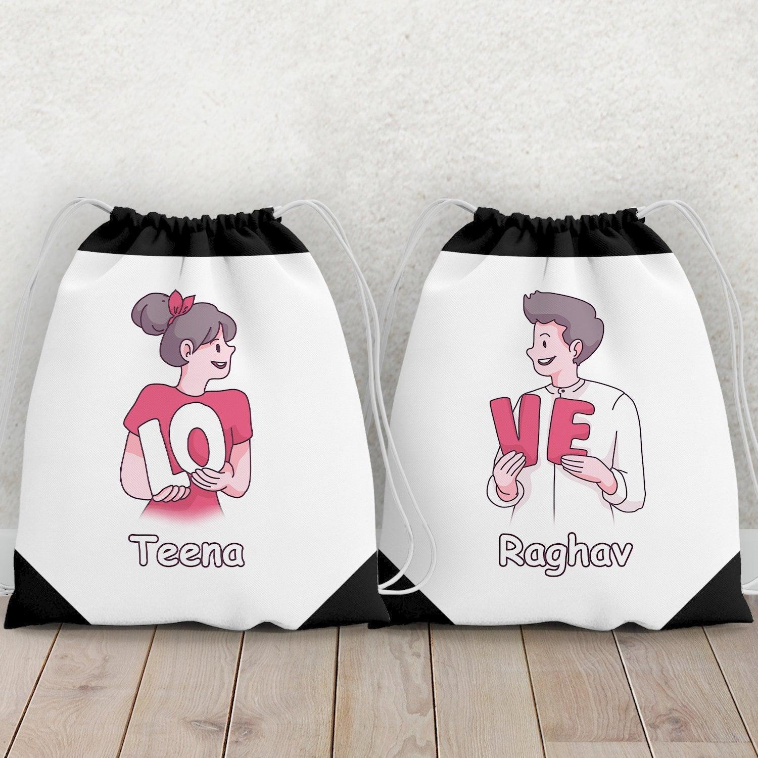 Personalized LOVE Couple Romantic Drawstring Bag - Set of 2 - Gift Lift