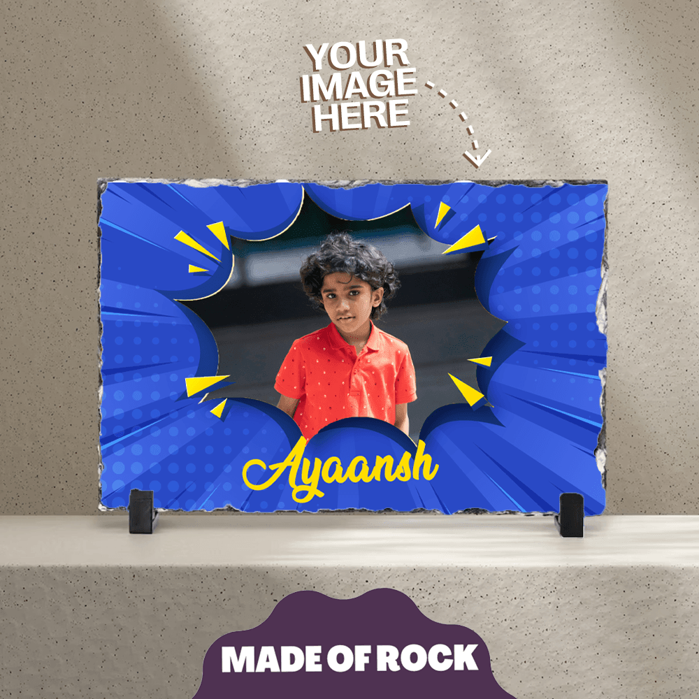 Personalized Rock Slate Photo Frame | Comic Image with Name - Gift Lift