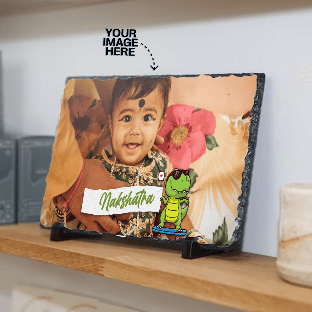 Personalized Rock Slate Photo Frame | Dino on Skateboard - Gift Lift