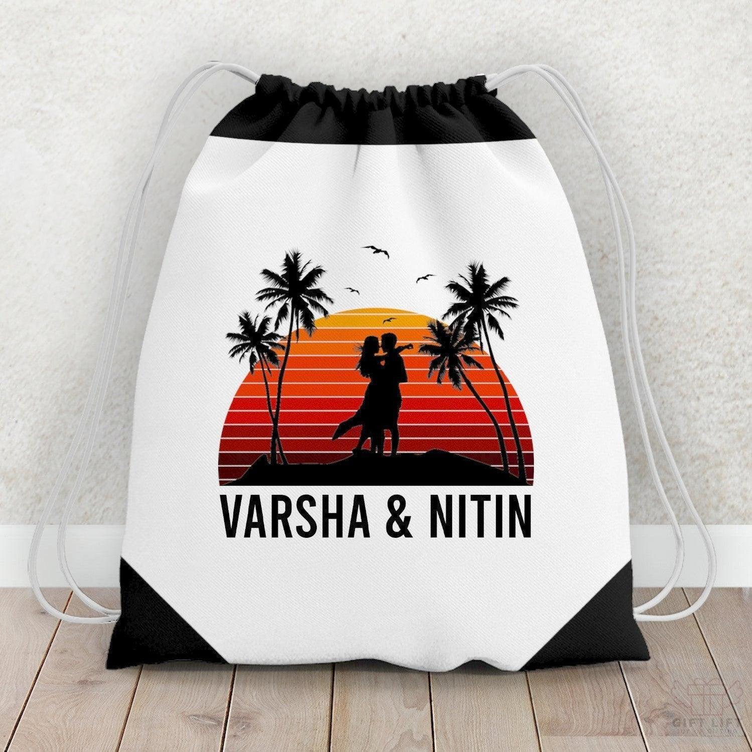 Personalized Sunset Couple Name Drawstring Bag - Gift Lift