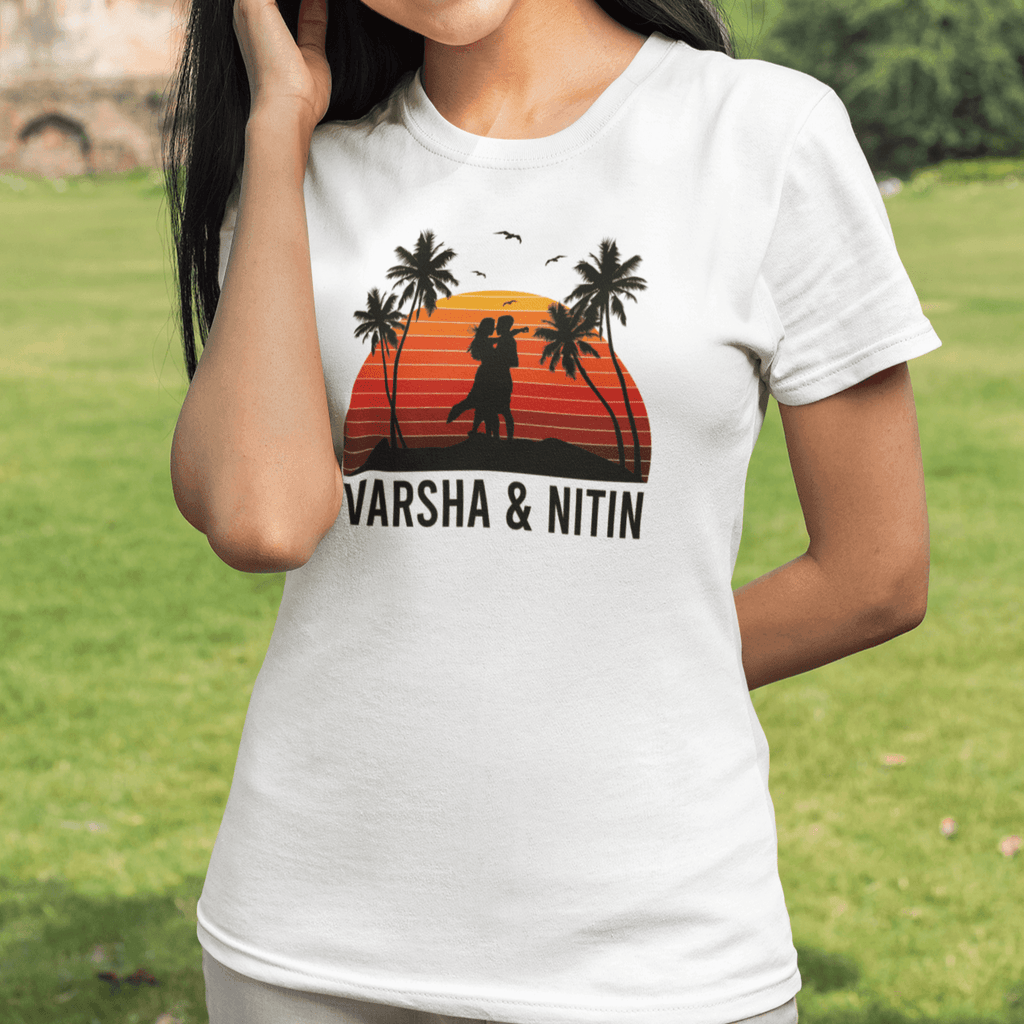 Personalized Sunset Couple Name Unisex T-Shirt - 100% Cotton - White - Gift Lift