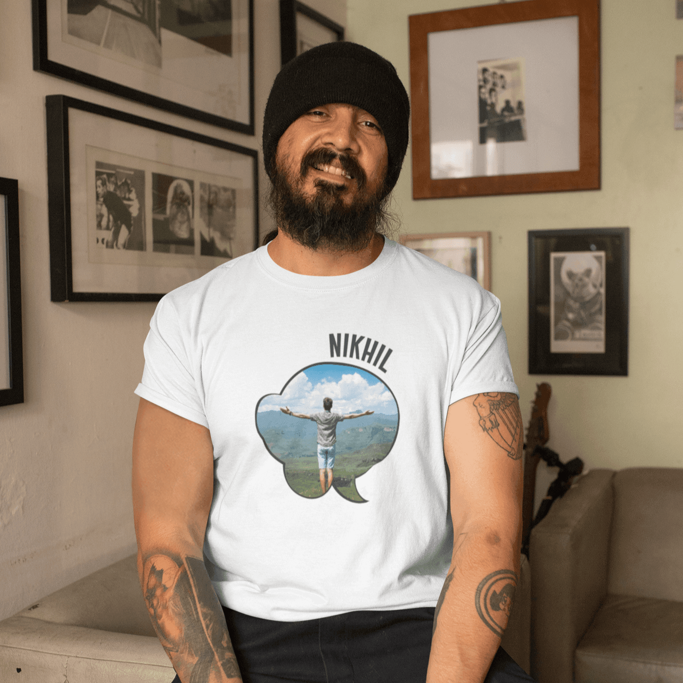 Personalized T-shirt For Him | with his Name & Picture on a Chat bubble - Gift Lift