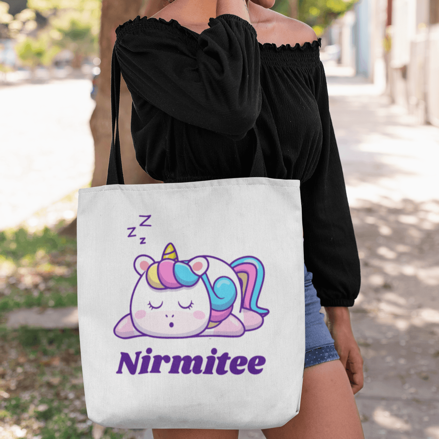 Personalized Tote Bag with Sleepy Unicorn Art - Gift Lift