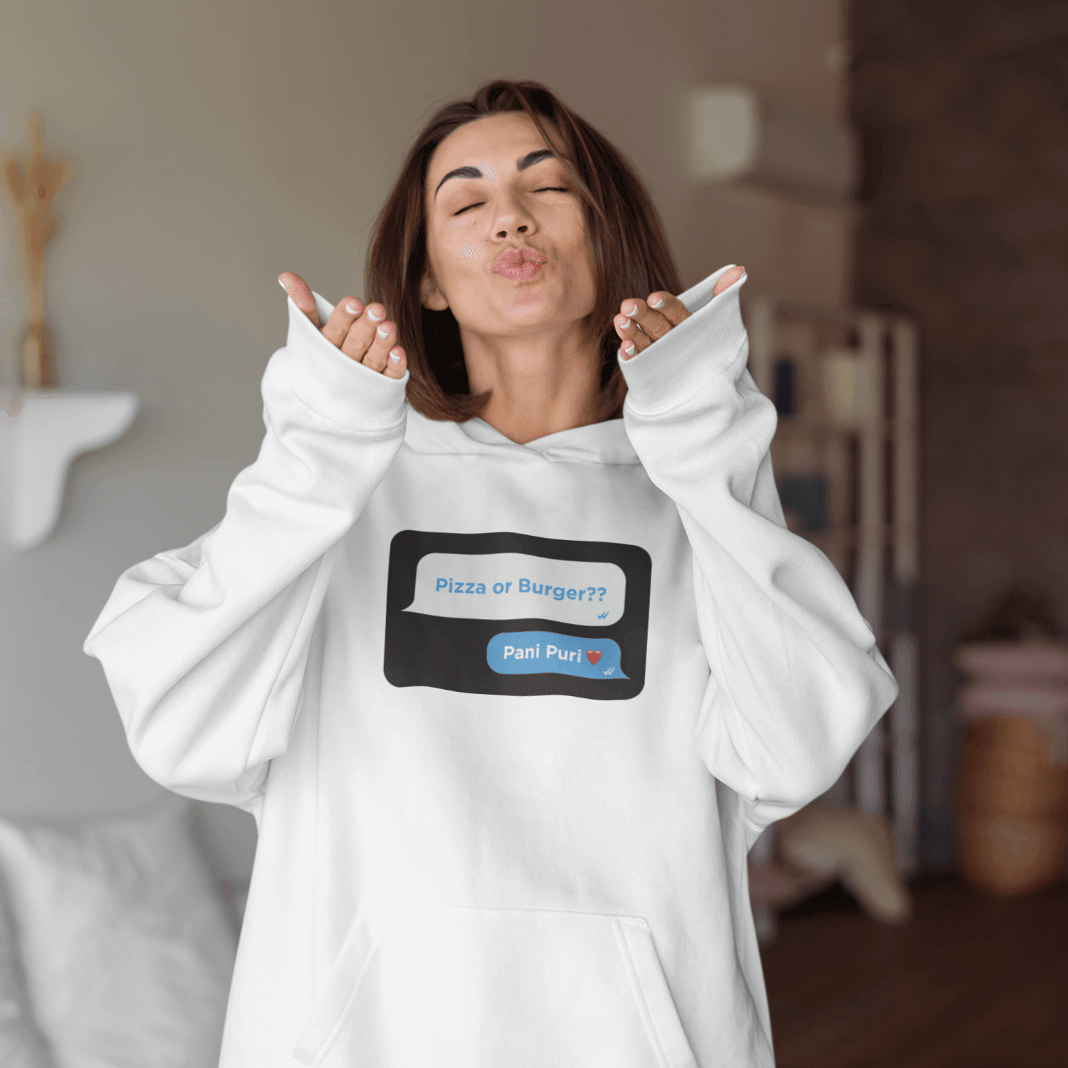 Personalized White Unisex Hoodie With Your Own Text on Chat Box - Gift Lift