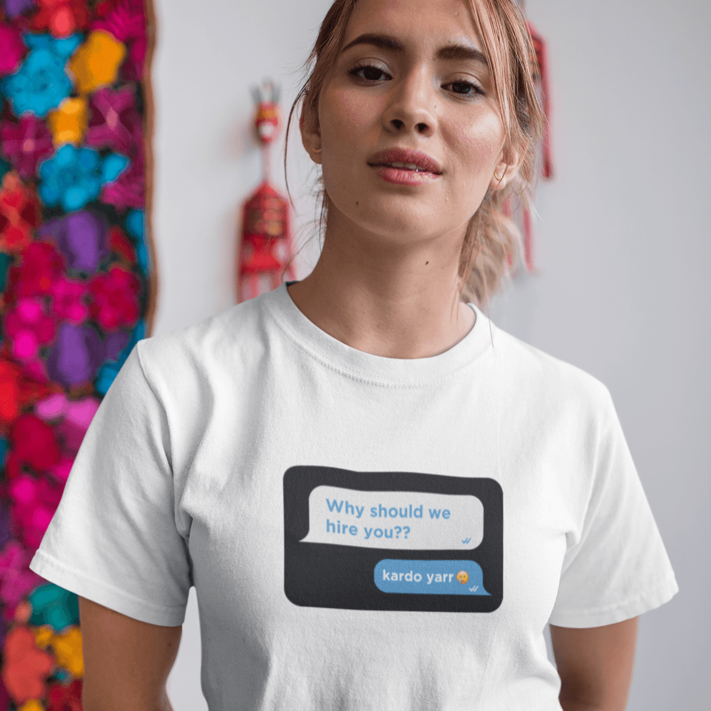Personalized White Unisex T-shirt With Your Own Text on Chat Box - Gift Lift