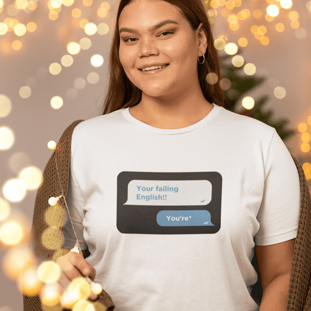 Personalized White Unisex T-shirt With Your Own Text on Chat Box - Gift Lift