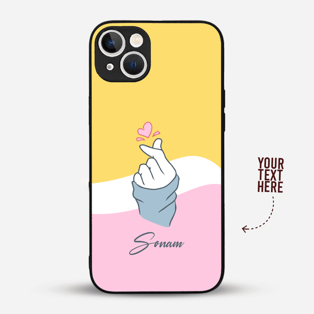 Premium Personalised IPhone Glass Back Case Cover - Saranghae Hand Sign - Gift Lift