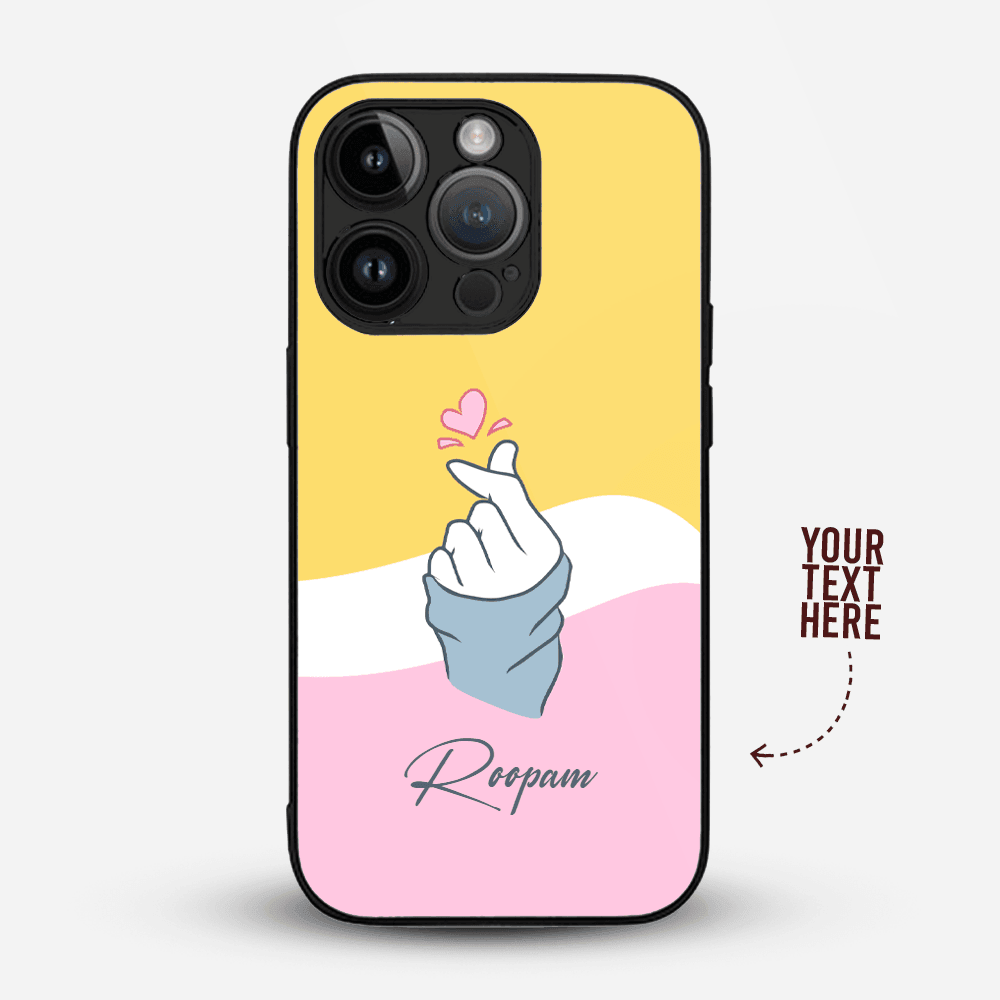 Premium Personalised IPhone Glass Back Case Cover - Saranghae Hand Sign - Gift Lift