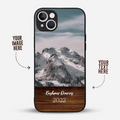 Premium Personalised IPhone Glass Back Case Cover - Your Image with Wooden Footer - Gift Lift