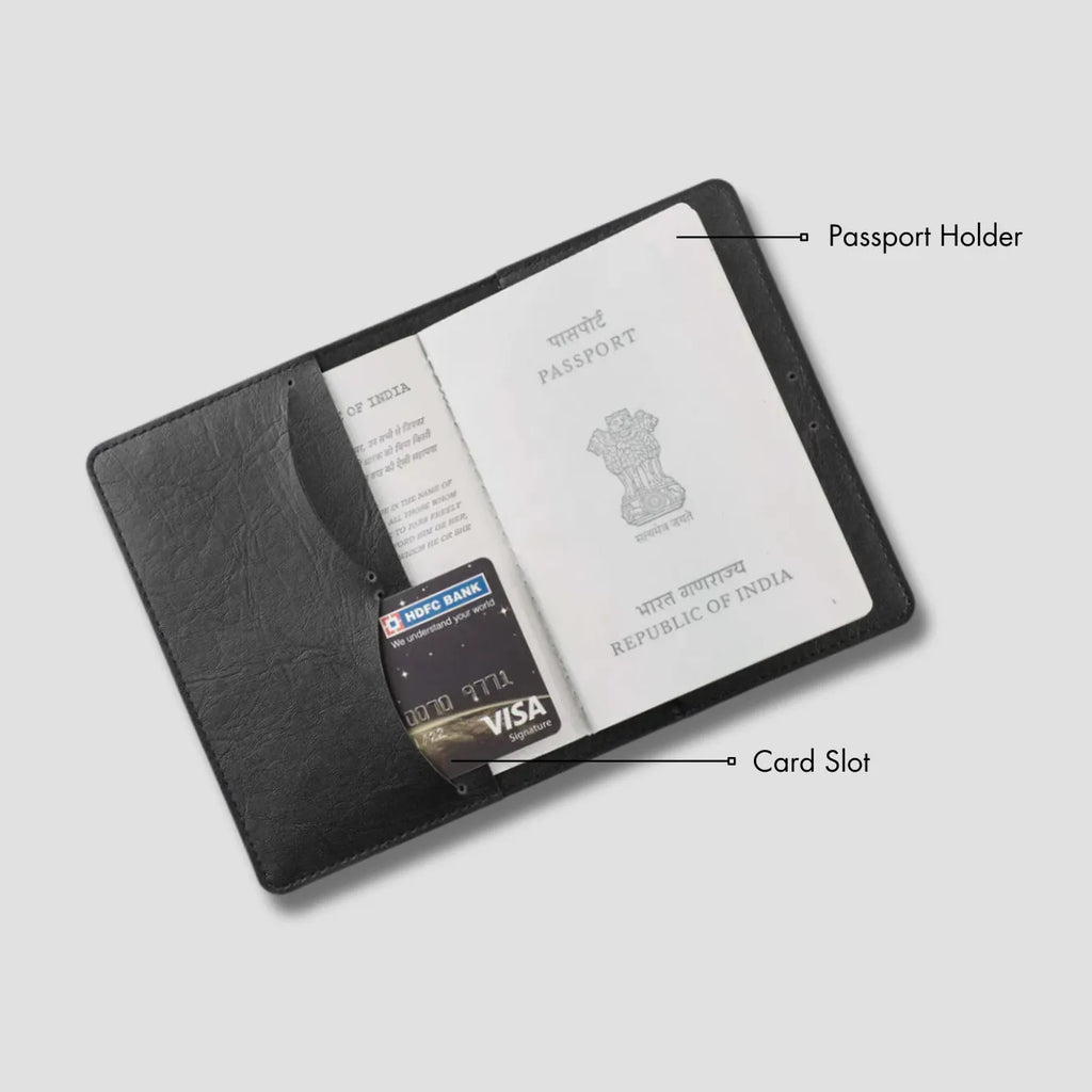 PERSONALISED PRINTED PASSPORT COVER - TRAVEL STAMP - BLACK
