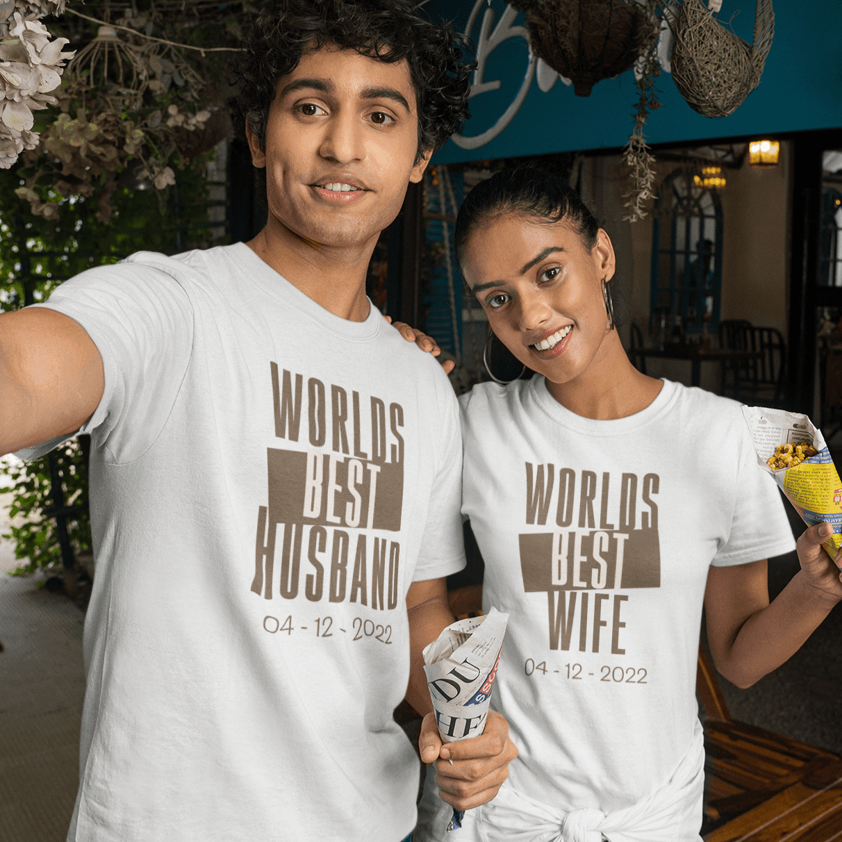 Set of 2 Personalized T-shirt for Couples | Worlds Best Husband & Wife - Gift Lift