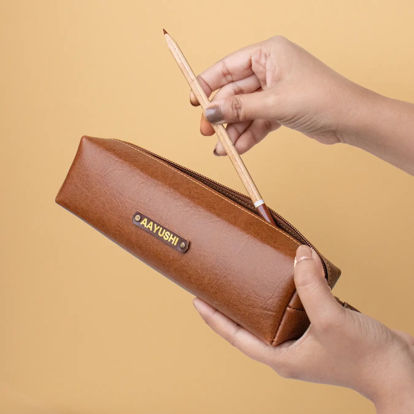 PERSONALISED STATIONERY POUCH - BROWN