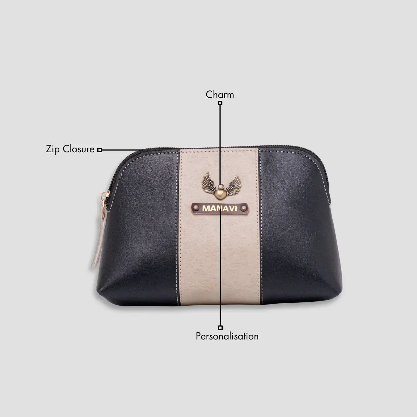 PERSONALISED STRIPE MULTIPURPOSE POUCH - BLACK