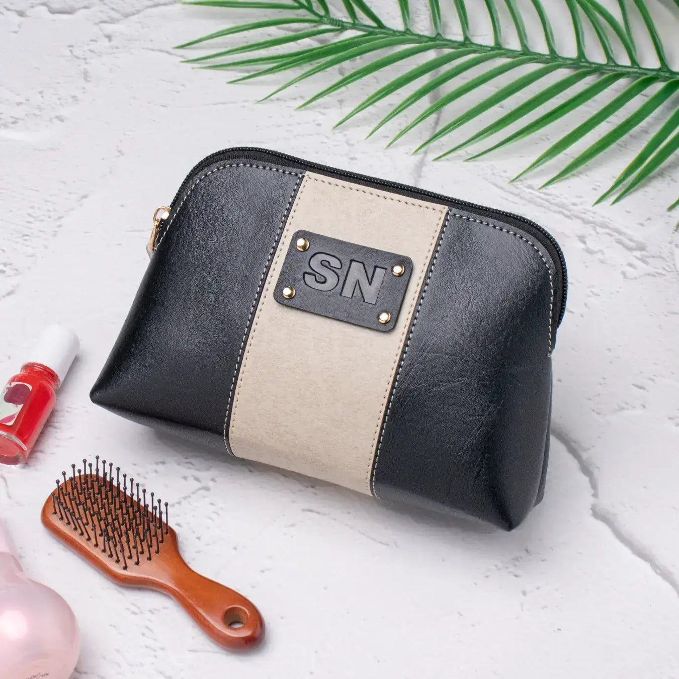 PERSONALISED STRIPE MULTIPURPOSE POUCH - INITIALS - BLACK
