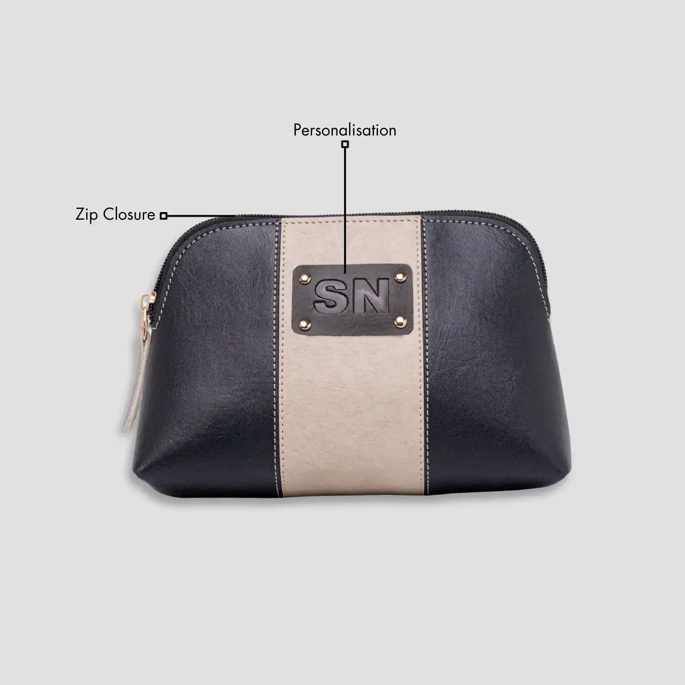 PERSONALISED STRIPE MULTIPURPOSE POUCH - INITIALS - BLACK