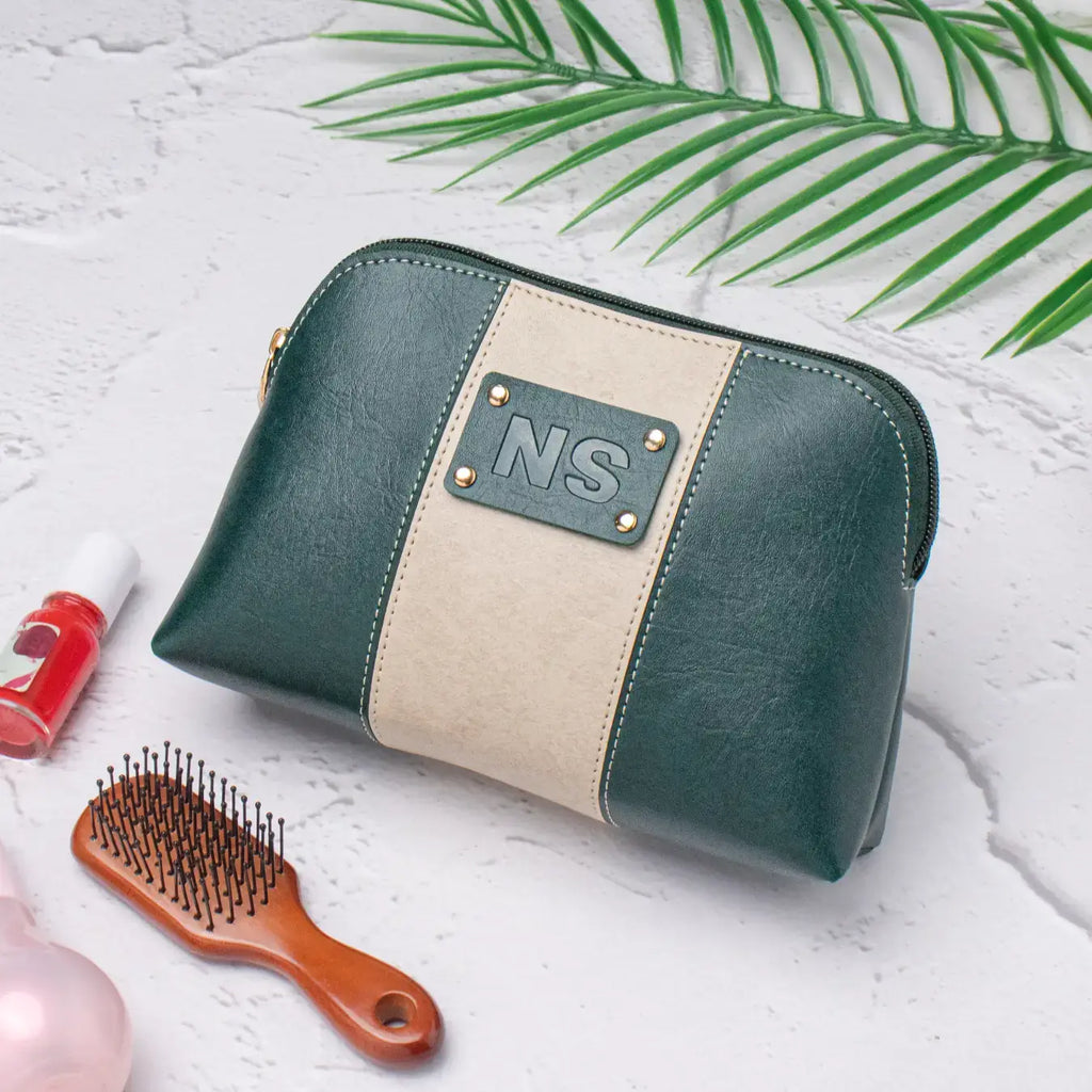 PERSONALISED STRIPE MULTIPURPOSE POUCH - INITIALS - GREEN