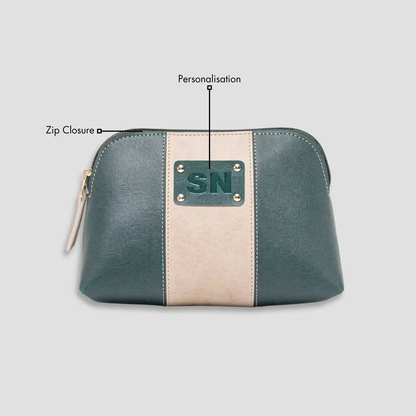PERSONALISED STRIPE MULTIPURPOSE POUCH - INITIALS - GREEN