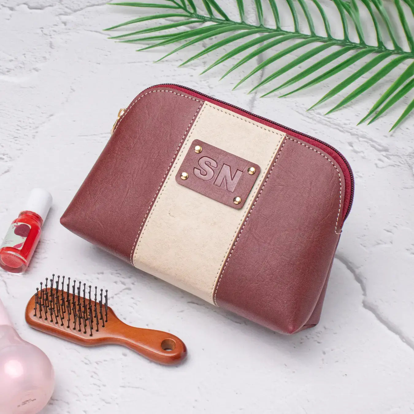 PERSONALISED STRIPE MULTIPURPOSE POUCH - INITIALS - MAROON