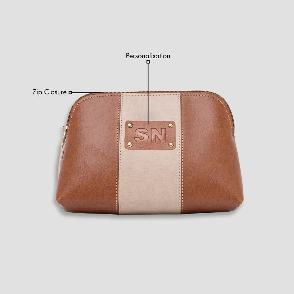 PERSONALISED STRIPE MULTIPURPOSE POUCH - INITIALS - TAN