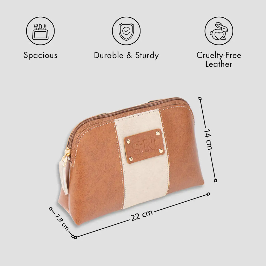 PERSONALISED STRIPE MULTIPURPOSE POUCH - INITIALS - TAN