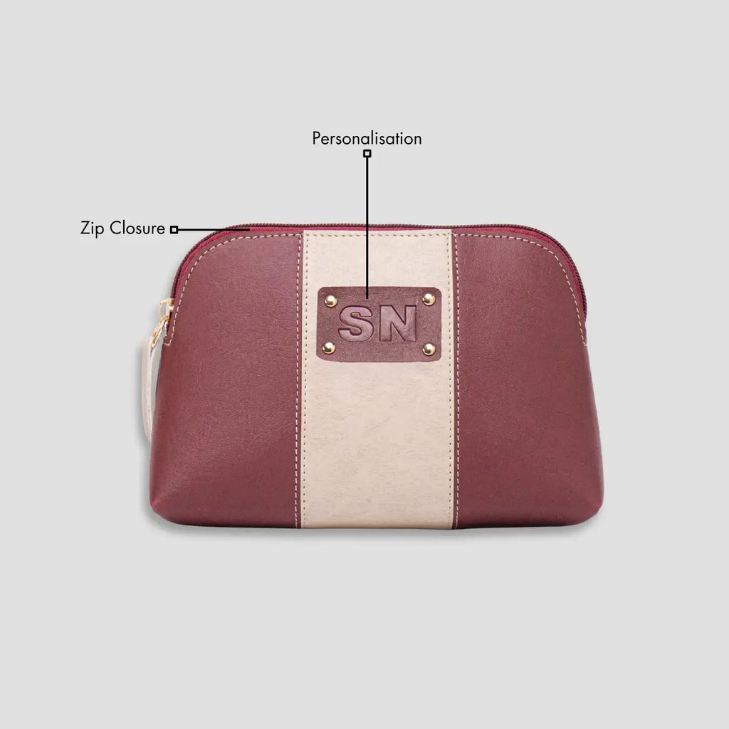 PERSONALISED STRIPE MULTIPURPOSE POUCH - INITIALS - MAROON