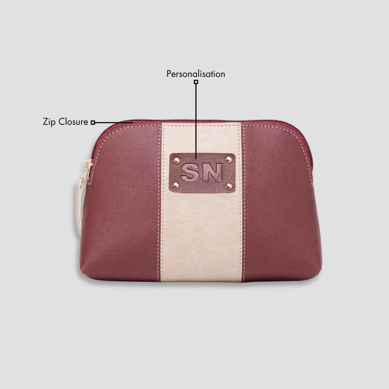 PERSONALISED STRIPE MULTIPURPOSE POUCH - INITIALS - MAROON