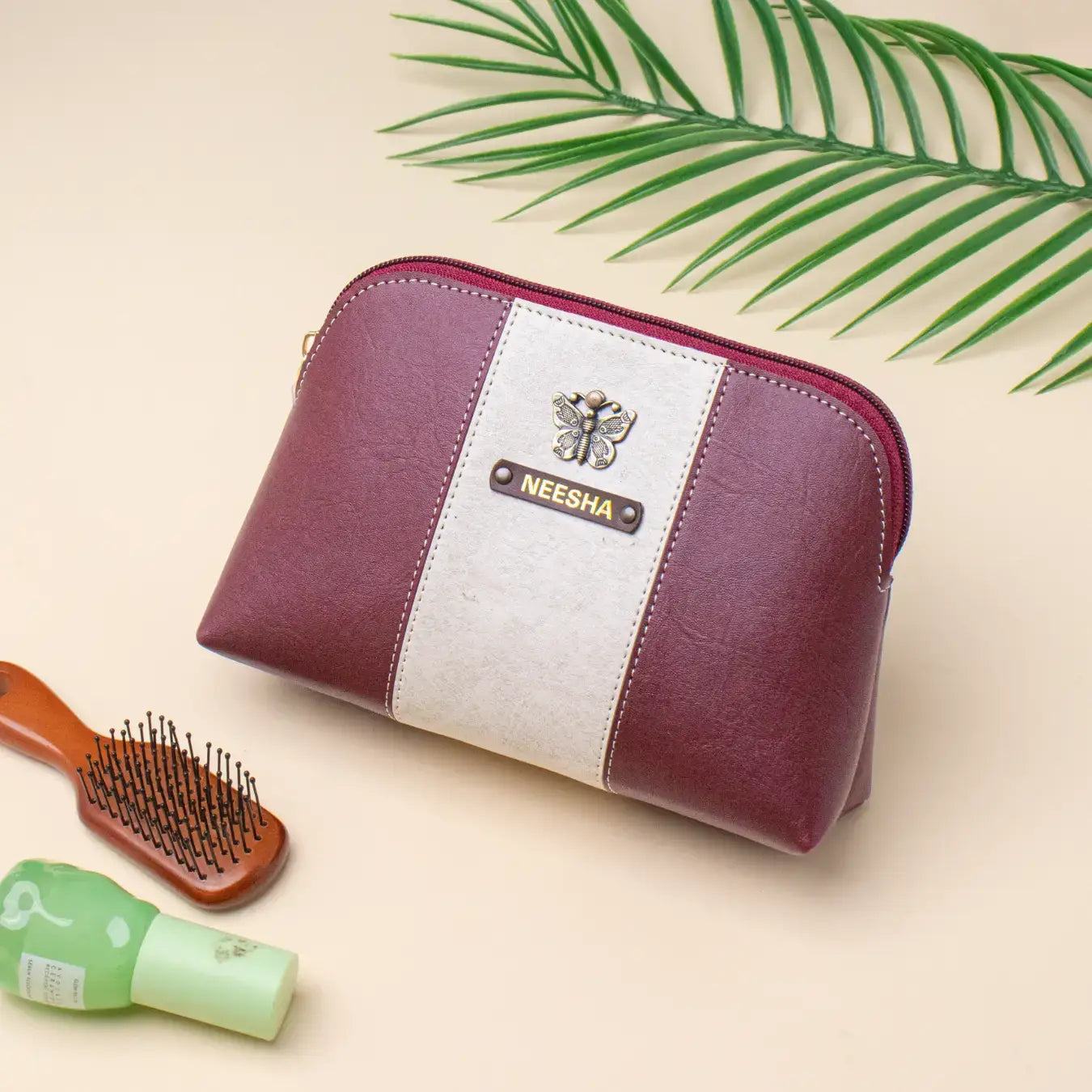 PERSONALISED STRIPE MULTIPURPOSE POUCH - MAROON