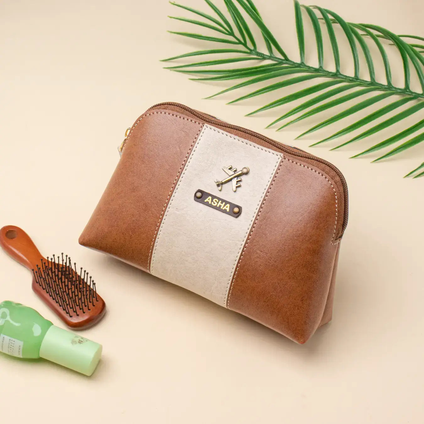 PERSONALISED STRIPE MULTIPURPOSE POUCH - TAN