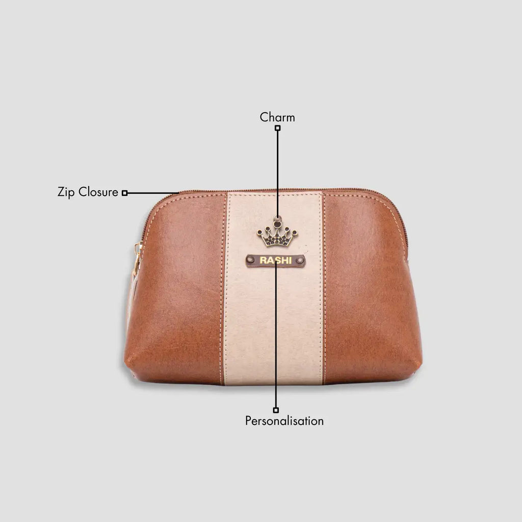 PERSONALISED STRIPE MULTIPURPOSE POUCH - TAN