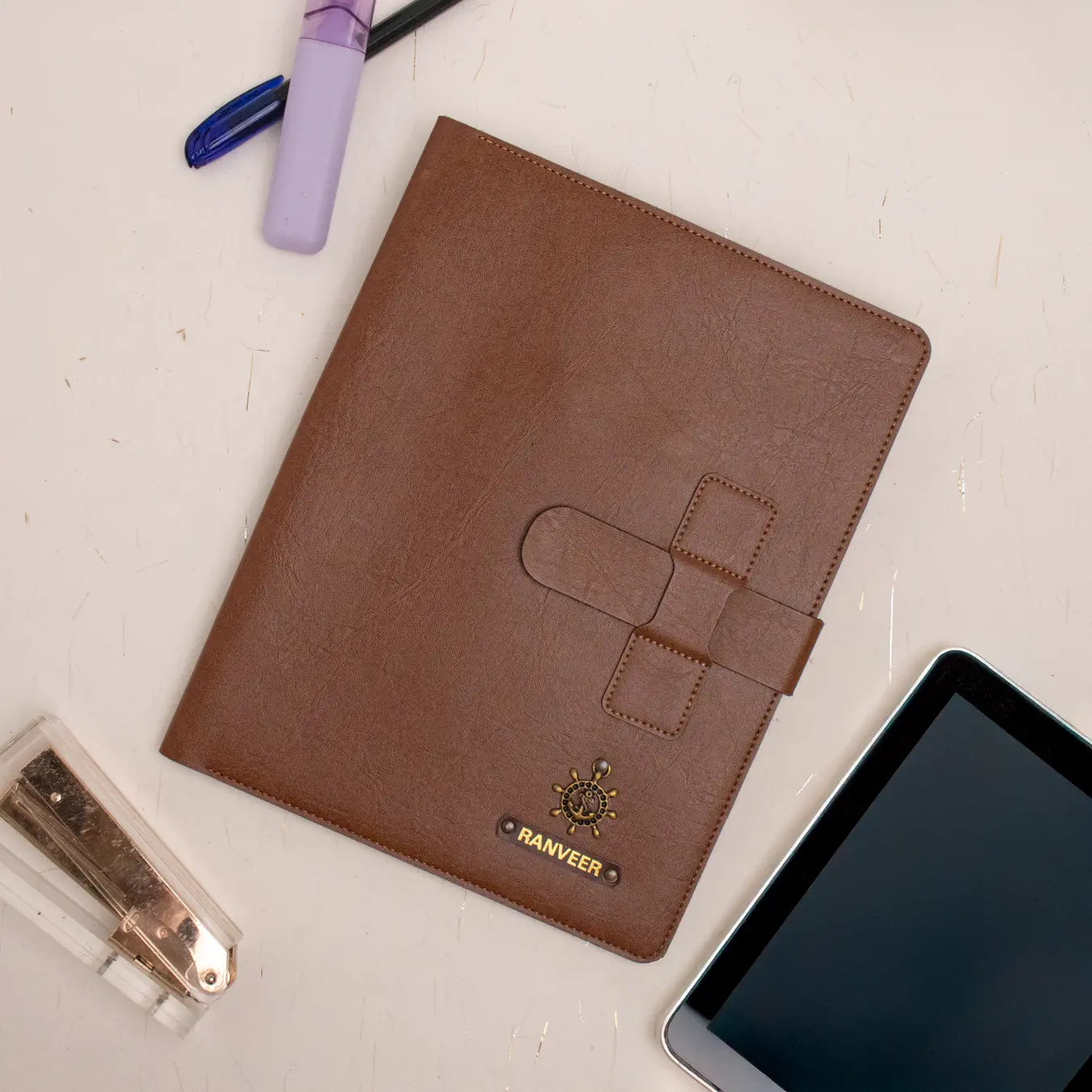 PERSONALISED TABLET ORGANISER - TAN