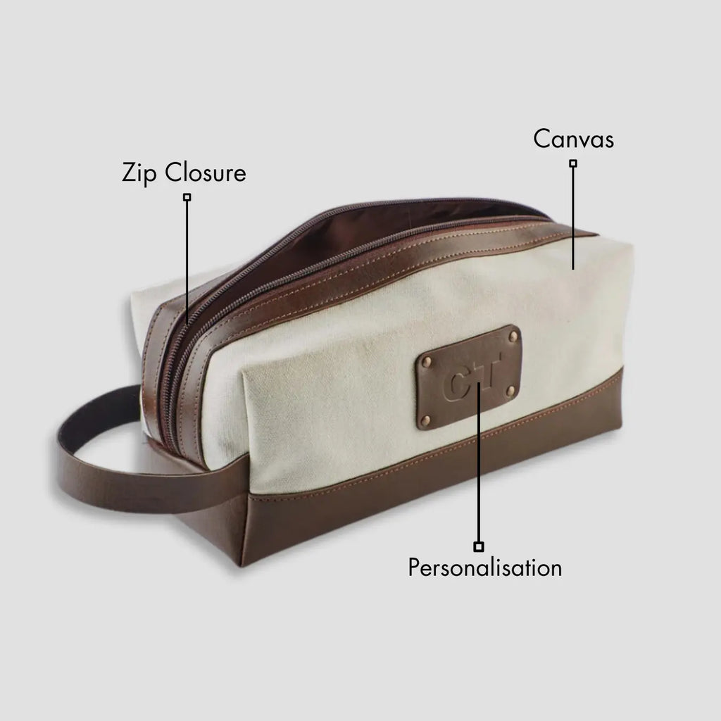 PERSONALISED TRAVEL POUCH - CANVAS - BROWN