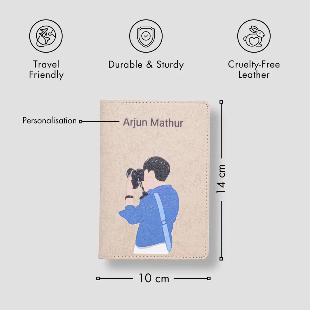 PERSONALISED PRINTED PASSPORT COVER - TRAVELER LENS - BEIGE