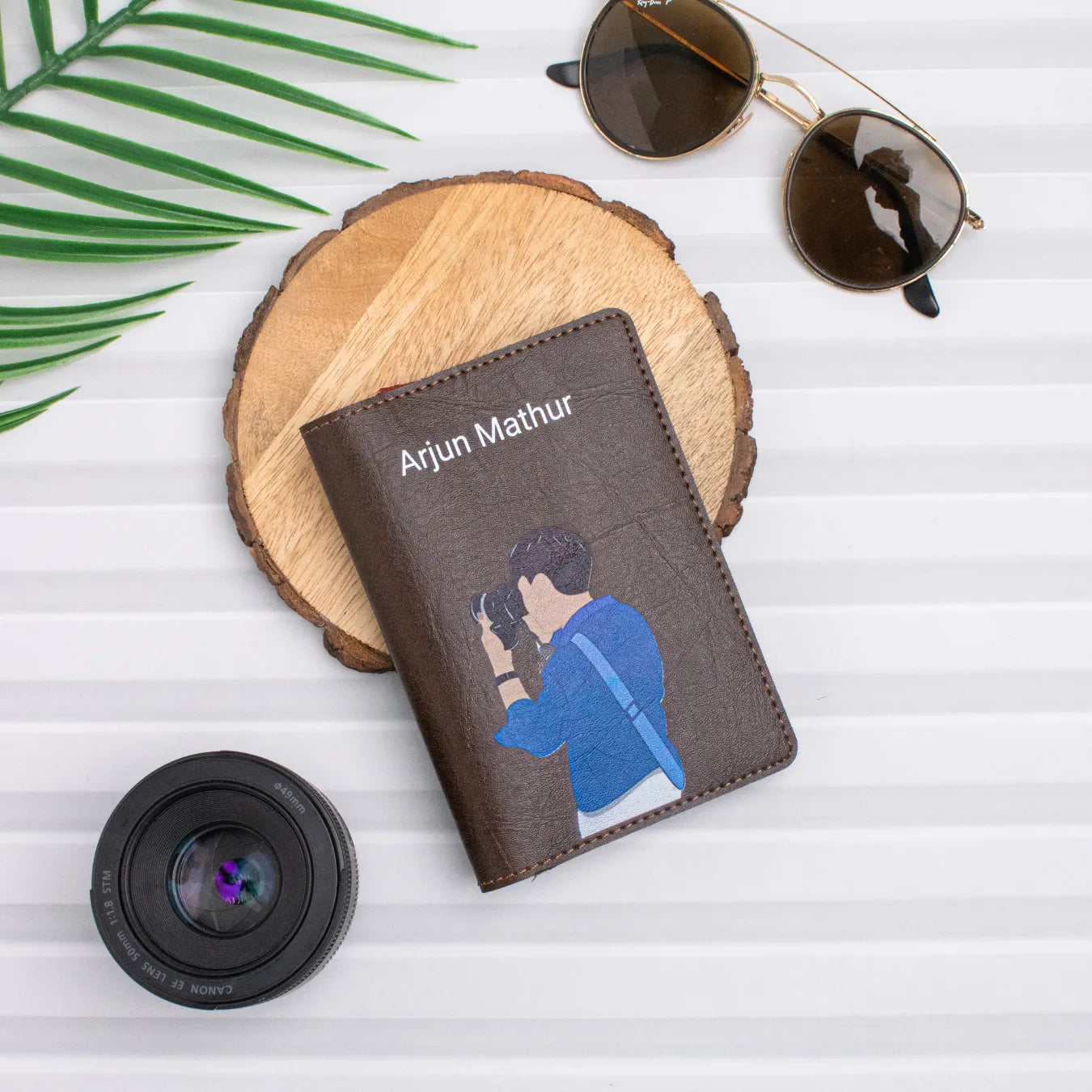 PERSONALISED PRINTED PASSPORT COVER - TRAVELER LENS - BROWN