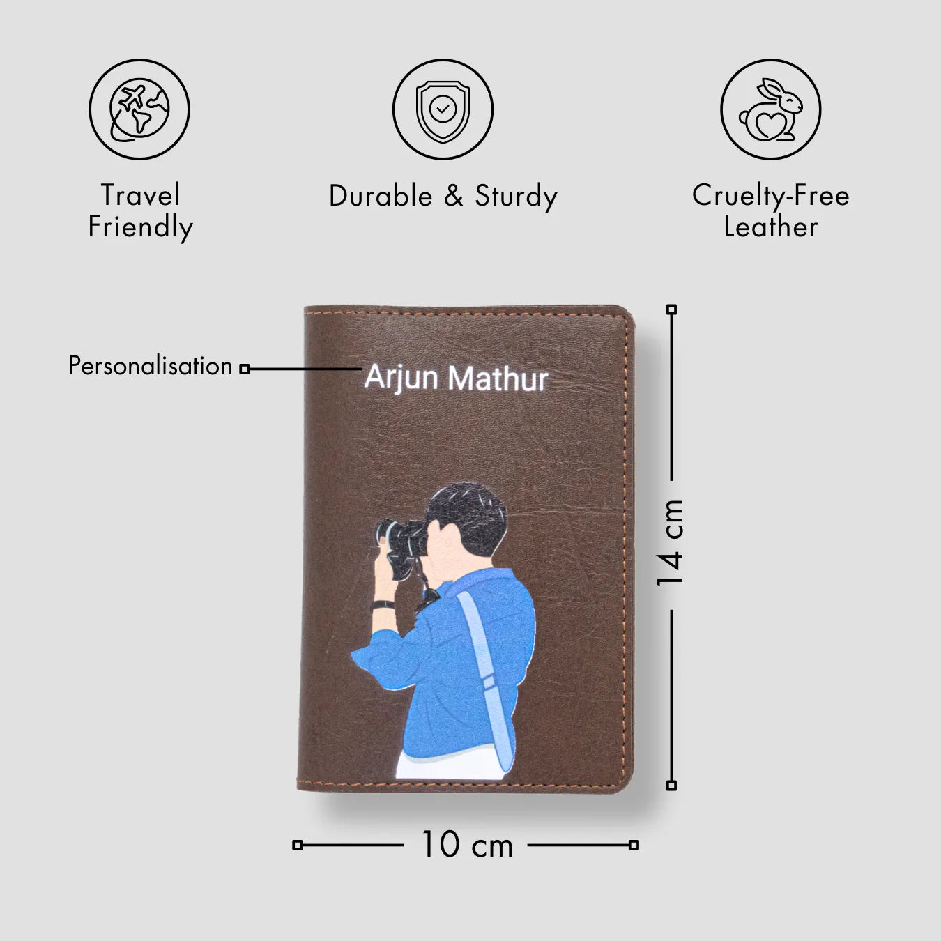 PERSONALISED PRINTED PASSPORT COVER - TRAVELER LENS - BROWN