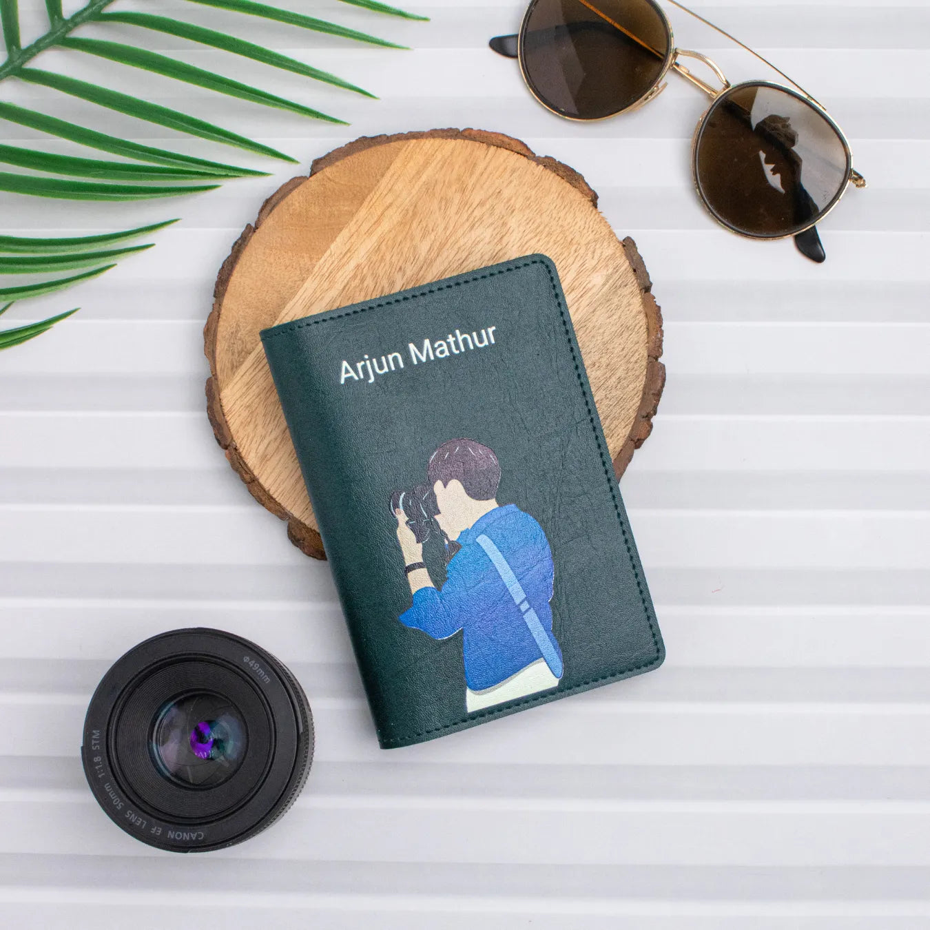 PERSONALISED PRINTED PASSPORT COVER - TRAVELER LENS - GREEN