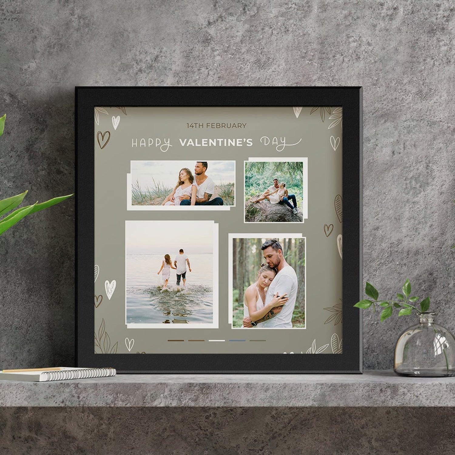 Trendy Happy Valentines Day Personalised 4 Photo Collage Frame - Gift Lift