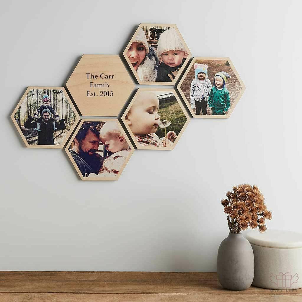 Unique Personalised  Photo Wooden Hexagon Wall Art Set - Gift Lift