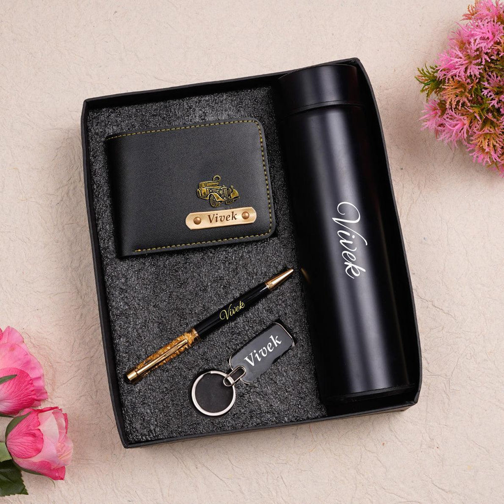 Unique Personalized Wallet Key Chain Pen Combo With Temperature Water Bottle