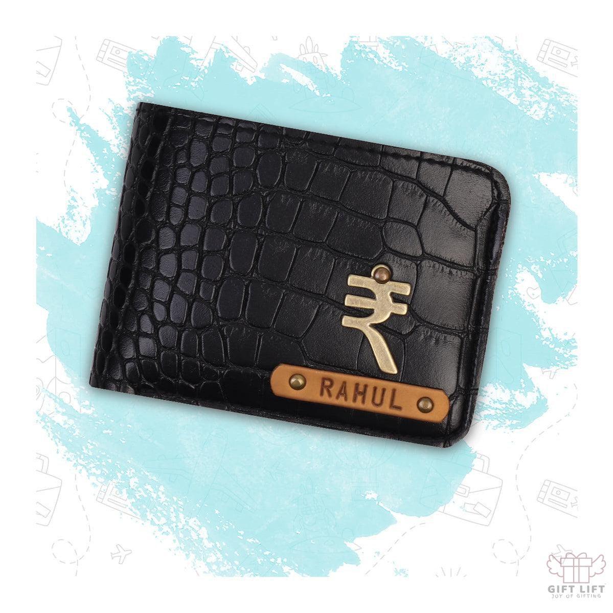Personalized Black Vegan Exotic Leather Mens Wallet