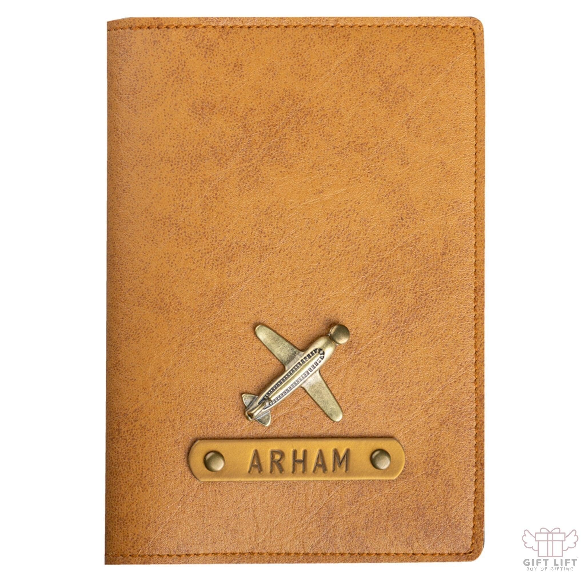 Personalized Camel Brown Leather Finish Passport Cover