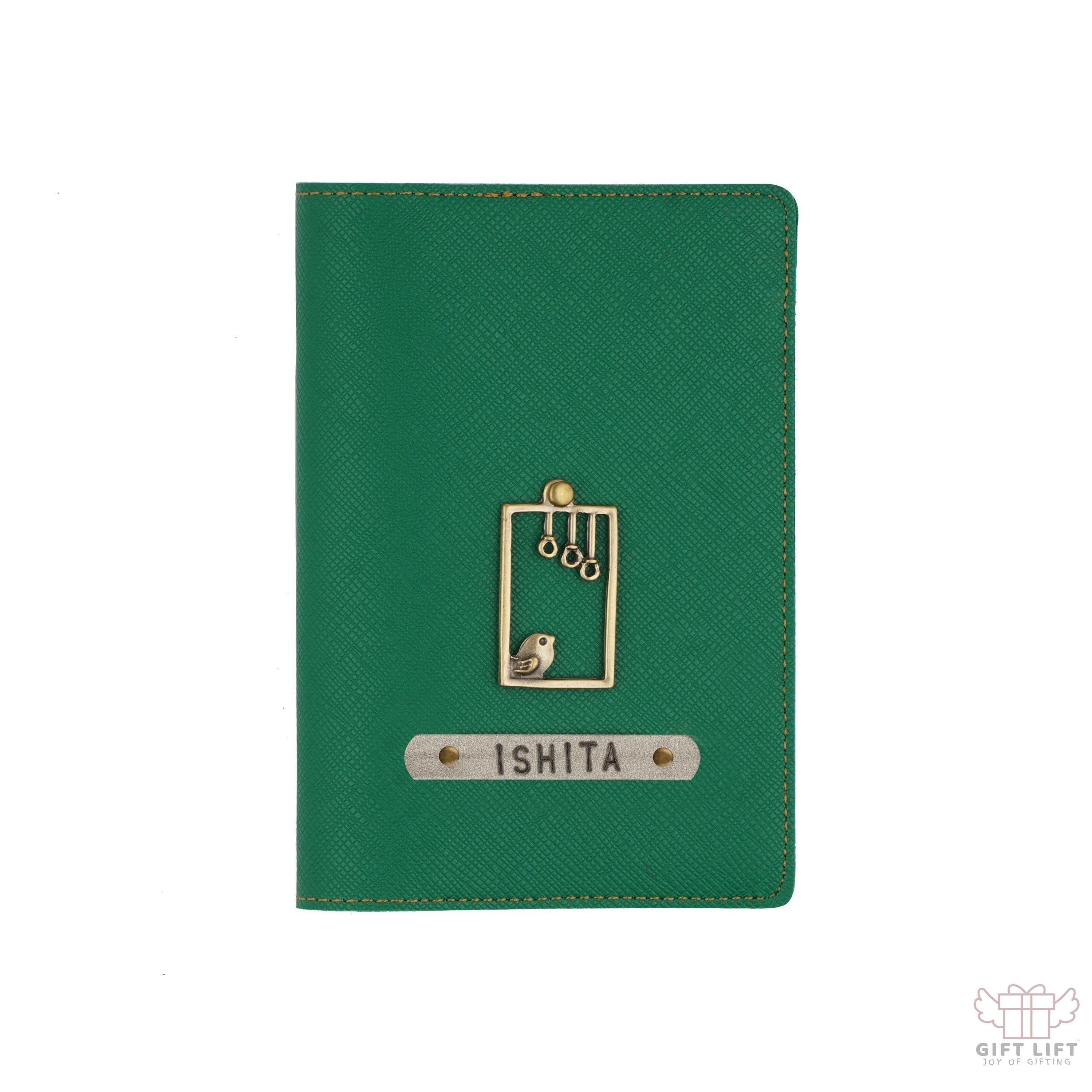 Personalized Dark Green Textured Passport Cover