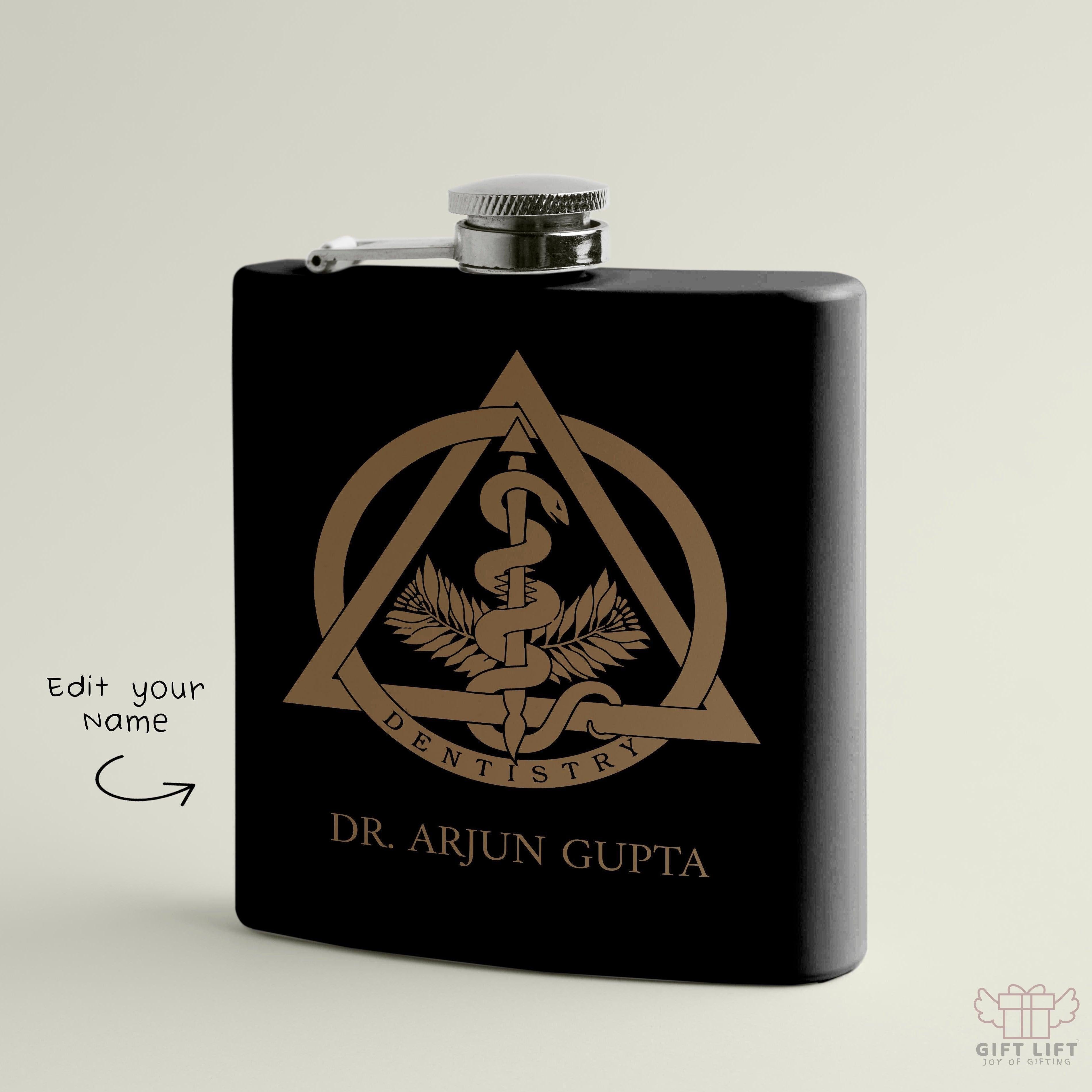 Personalized Dentist Logo Name Art Hip Flask