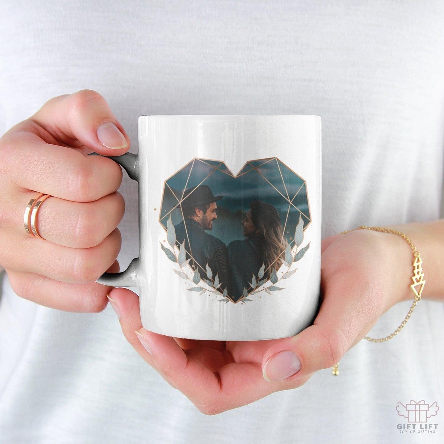 Personalized Elegant Heart Shape Photo Coffee Mug