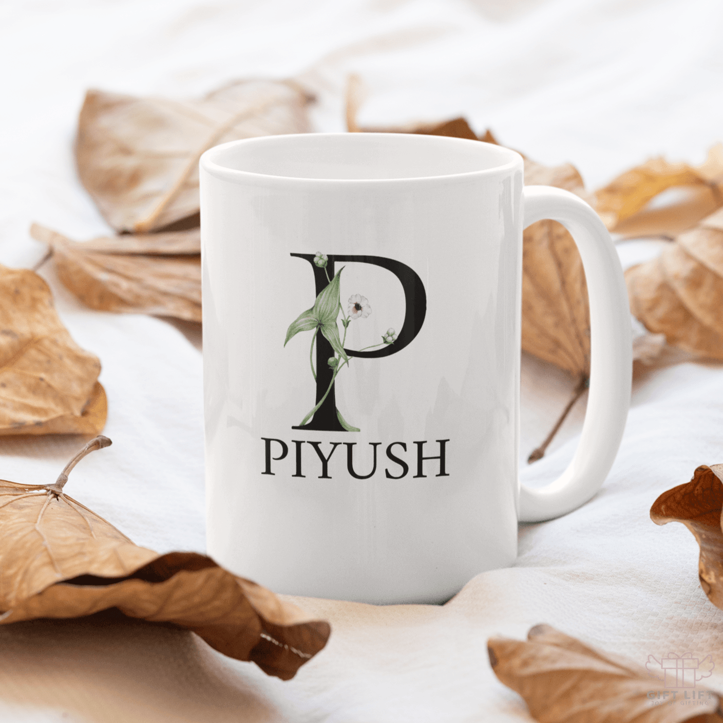 Personalized Floral Initial Art Coffee Mug